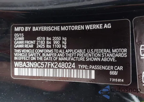 2015 BMW 428I xDrive z USA, uszkodzony, nr VIN WBA3N9C57FK248024